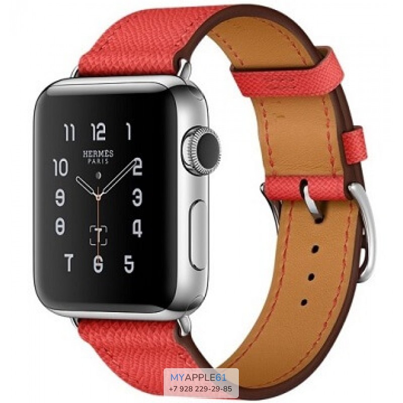Apple Watch Hermes 42 мм, Корпус из нержавеющей стали, ремешок Simple Tour из кожи Epsom цвета Feu